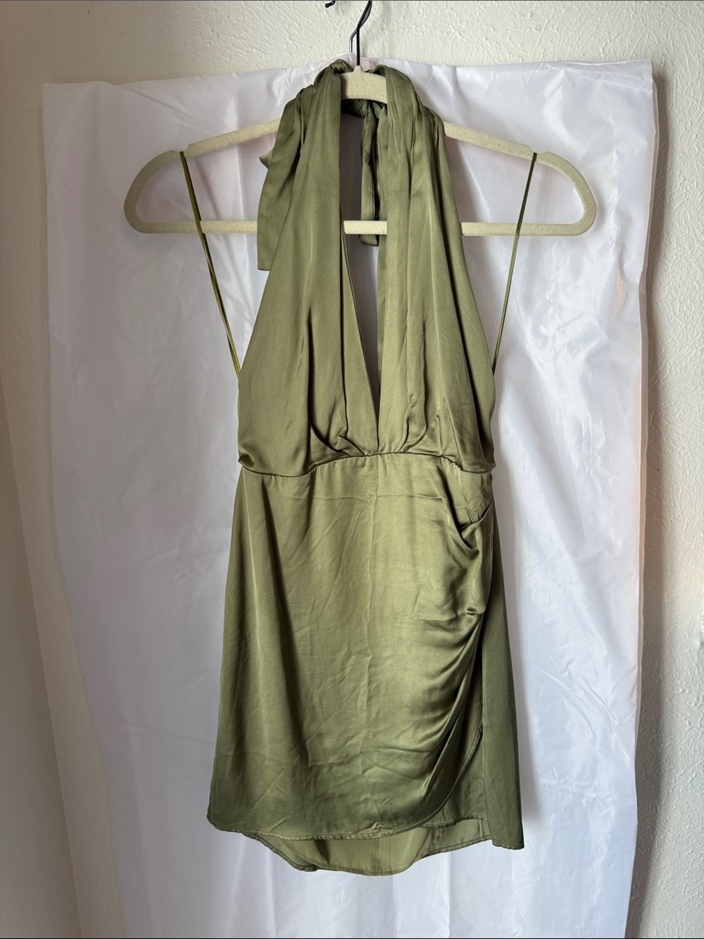 Zara Olive Green Halter Satin Camisole